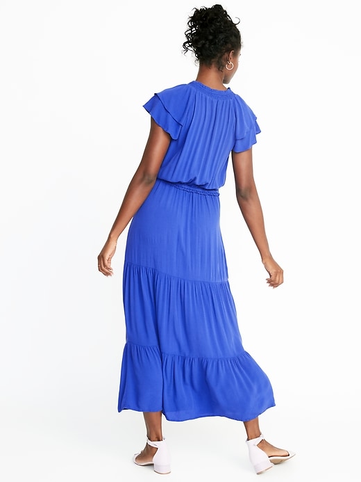 Image number 2 showing, Waist-Defined Ruffle-Sleeve Crepe Maxi for Women