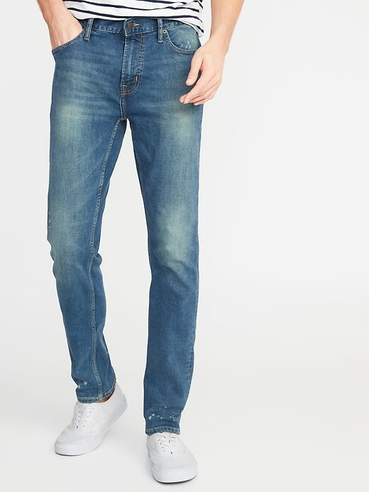 View large product image 1 of 2. Slim Built-In Flex All-Temp Bleach-Spot Jeans