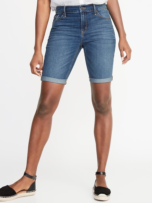 View large product image 1 of 3. Mid-Rise Slim Jean Bermuda Shorts for Women - 9-inch inseam