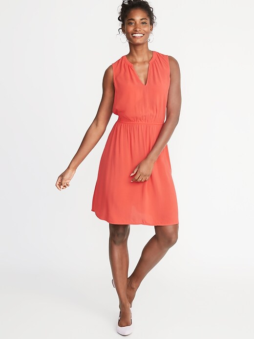Image number 1 showing, Waist-Defined Sleeveless Dress for Women