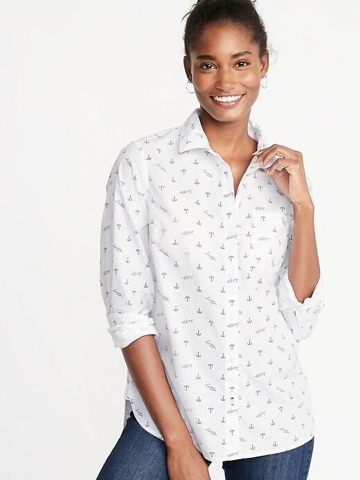 Image number 1 showing, Anchor-Print Classic Shirt for Women
