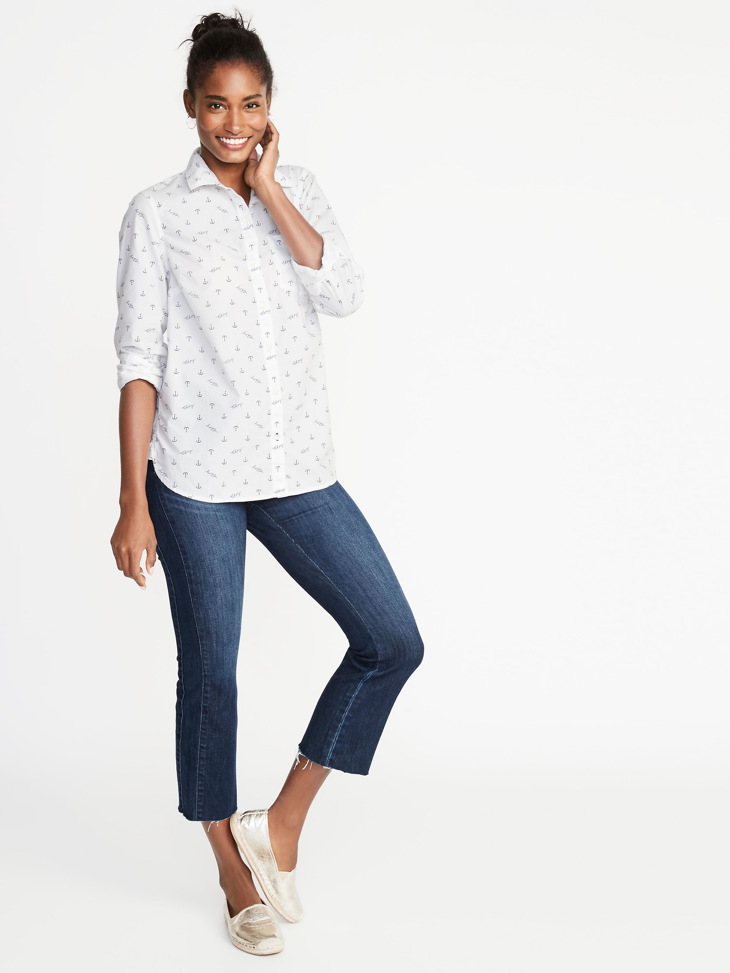 Anchor-Print Classic Shirt for Women | Old Navy