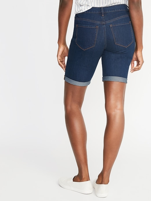View large product image 2 of 3. Mid-Rise Slim Bermuda Jean Shorts for Women - 9-inch inseam