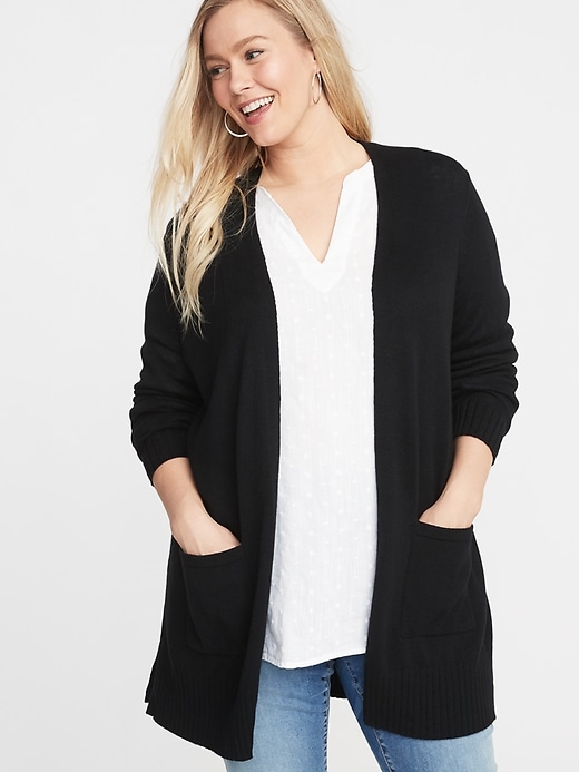 Image number 1 showing, Long-Line Plus-Size Open-Front Sweater