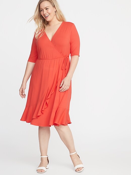 View large product image 1 of 1. Waist-Defined Faux-Wrap Jersey Plus-Size Dress
