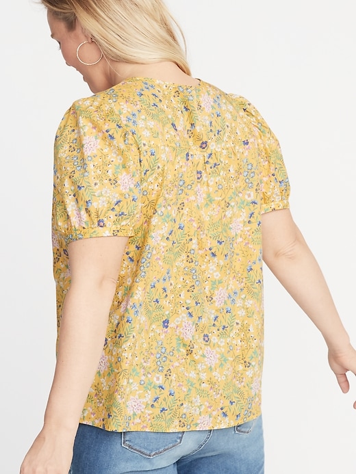 Image number 2 showing, Floral Twill Plus-Size Puff-Sleeve Blouse