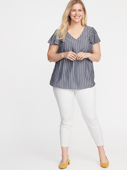 Image number 3 showing, Striped Plus-Size Flutter-Sleeve Blouse