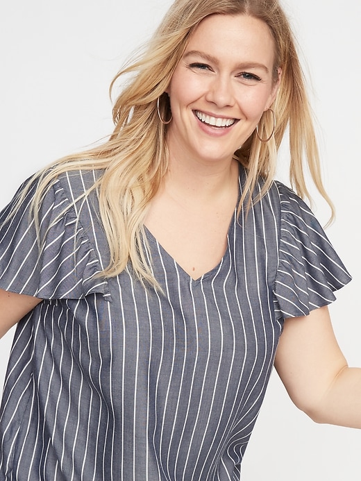 Image number 4 showing, Striped Plus-Size Flutter-Sleeve Blouse