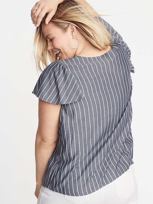 Image number 2 showing, Striped Plus-Size Flutter-Sleeve Blouse