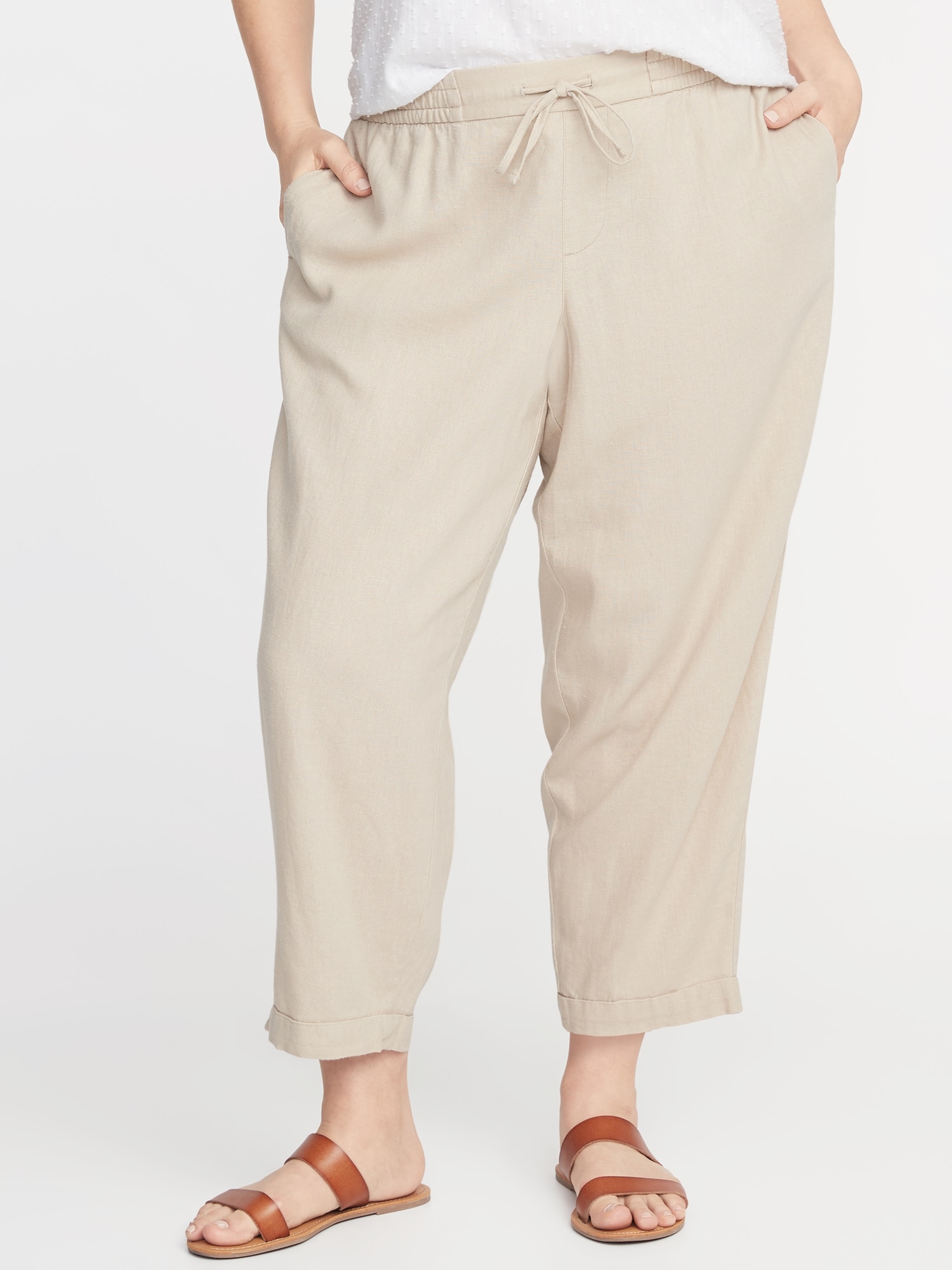 Mid-Rise Plus-Size Linen-Blend Cropped Pants | Old Navy