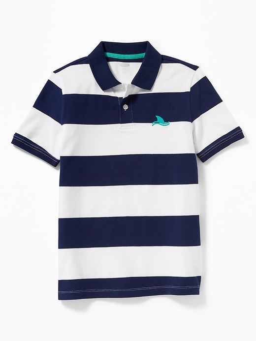 View large product image 1 of 3. Built-In Flex Embroidered Graphic Striped Polo For Boys