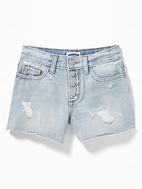 View large product image 3 of 3. High-Waisted Button-Fly Distressed Jean Cut-Off Shorts For Girls