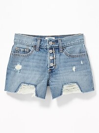 View large product image 3 of 3. High-Waisted Distressed Button-Fly Cut-Off Jean Shorts for Girls
