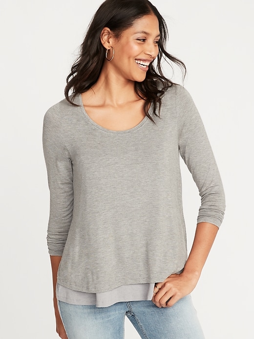 Image number 1 showing, Maternity Double-Layer Long-Sleeve Nursing Tee