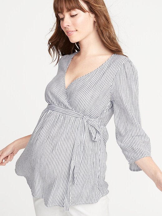 Image number 1 showing, Maternity Tie-Waist Faux-Wrap Top