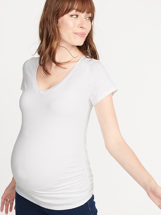Image number 1 showing, Maternity V-Neck Side-Shirred T-Shirt