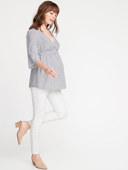 Image number 3 showing, Maternity Tie-Waist Faux-Wrap Top