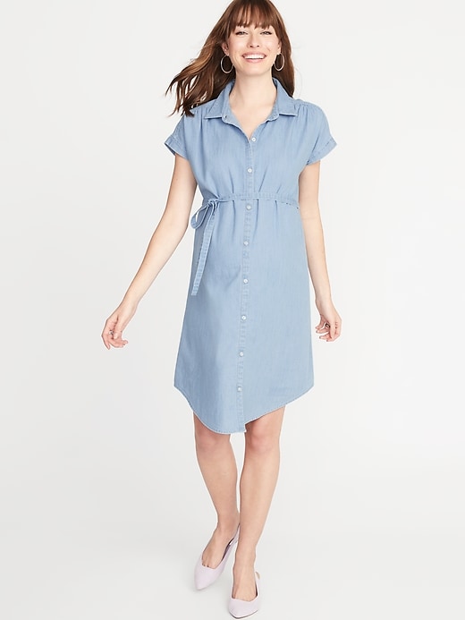 Maternity Chambray Tie-Belt Shirt Dress | Old Navy