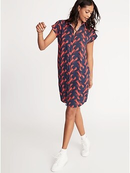 Printed Linen-Blend Shirt Dress for Women | Old Navy