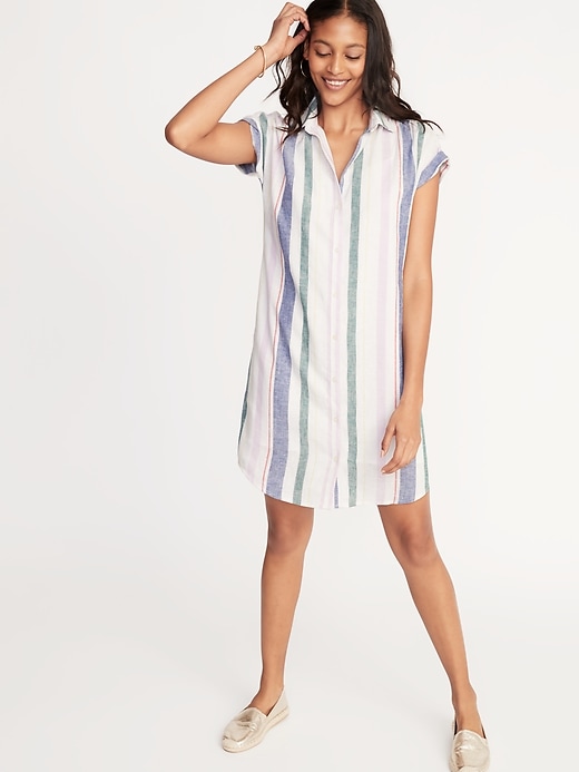 Image number 1 showing, Multi-Stripe Linen-Blend Shirt Dress for Women