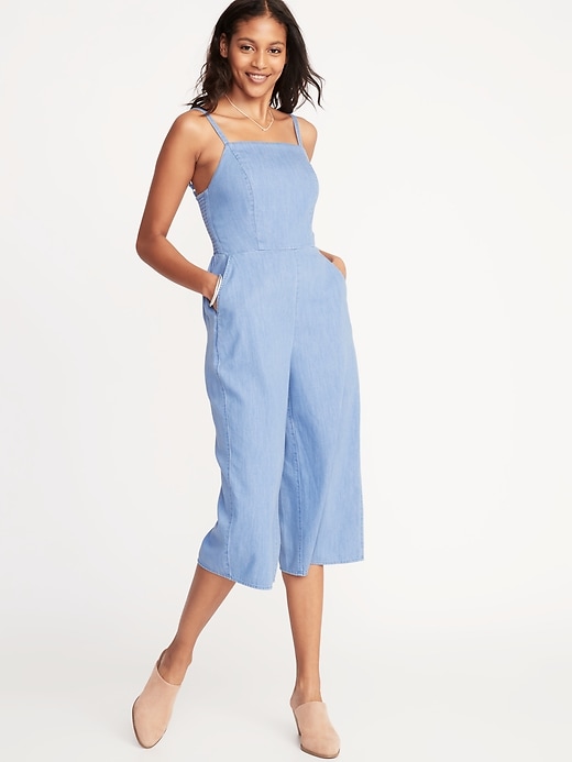Image number 1 showing, Waist-Defined Square-Neck Cami Jumpsuit for Women