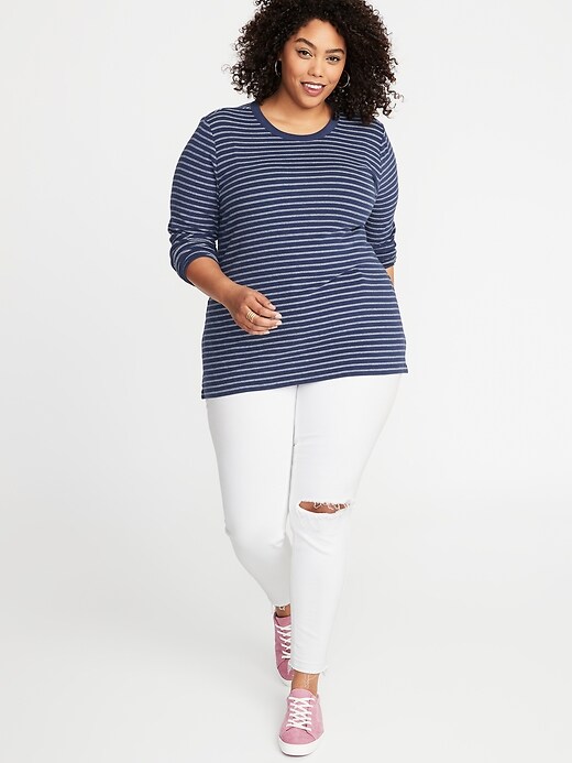Image number 3 showing, Slim-Fit Plus-Size Brushed-Knit Striped Top