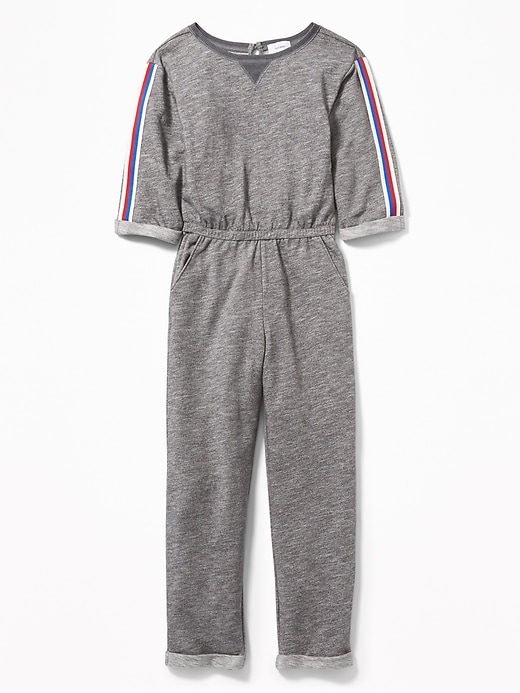 View large product image 1 of 1. French Terry Sleeve-Stripe Jumpsuit for Girls