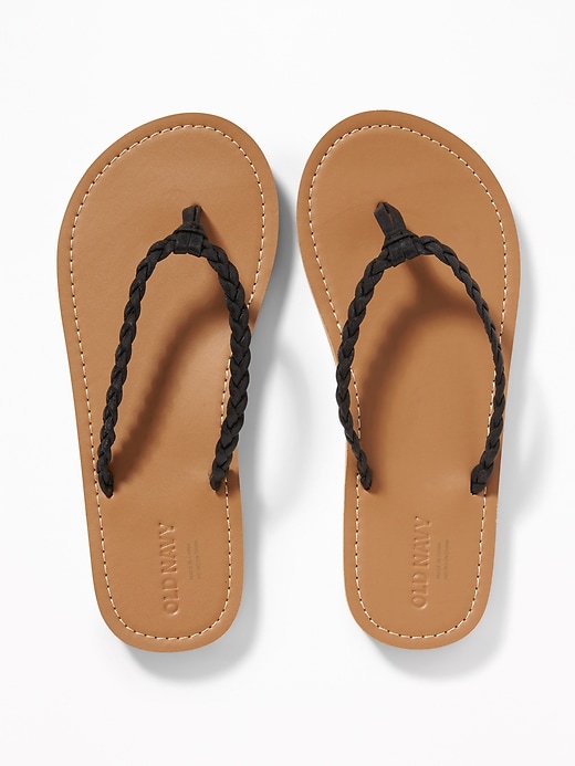 View large product image 1 of 1. Braided Metallic Faux-Leather Flip-Flops for Girls