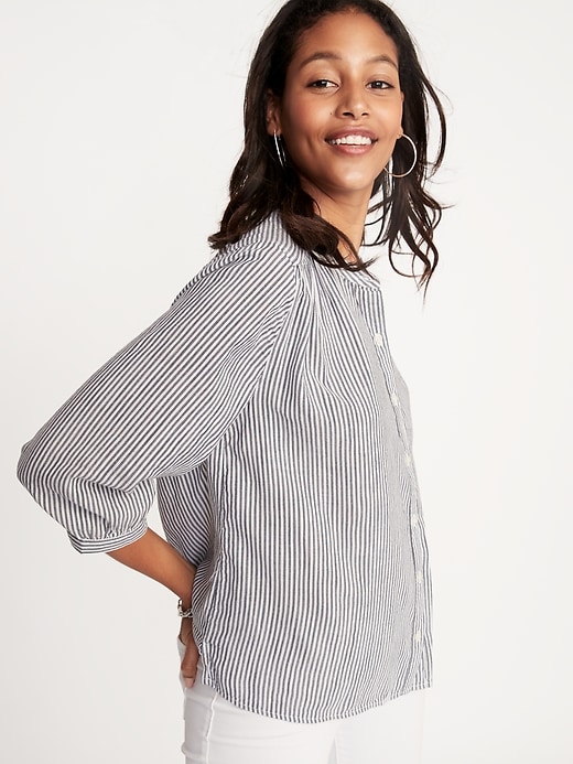 Image number 4 showing, Button-Front Striped Swing Shirt for Women