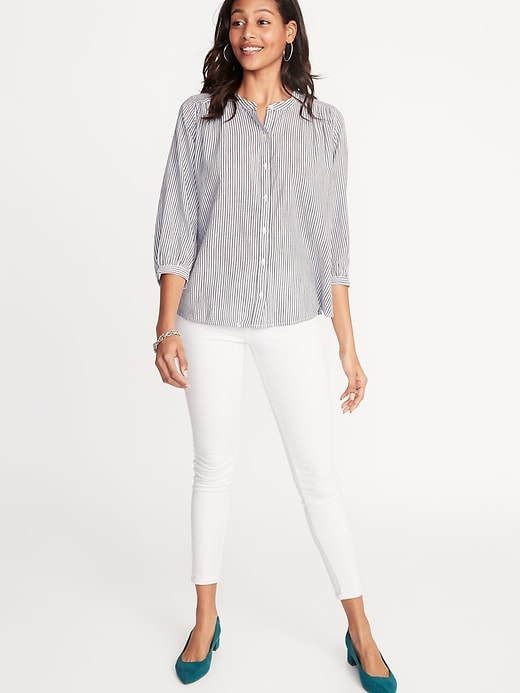 Image number 3 showing, Button-Front Striped Swing Shirt for Women