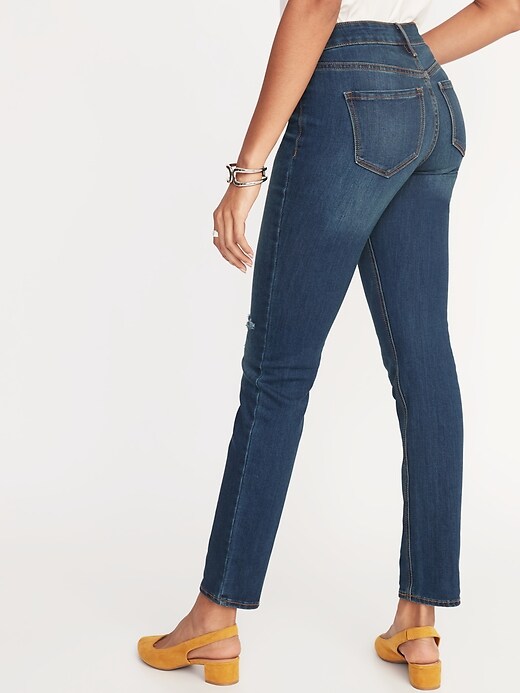 View large product image 2 of 2. Mid-Rise Distressed Straight Jeans for Women