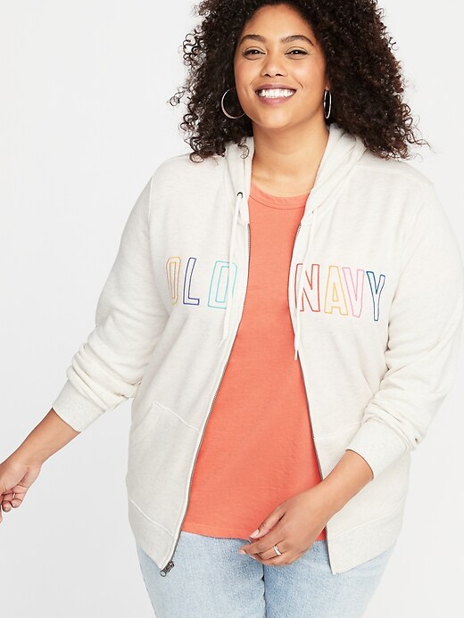 Image number 1 showing, Relaxed Plus-Size Logo-Graphic Zip Hoodie