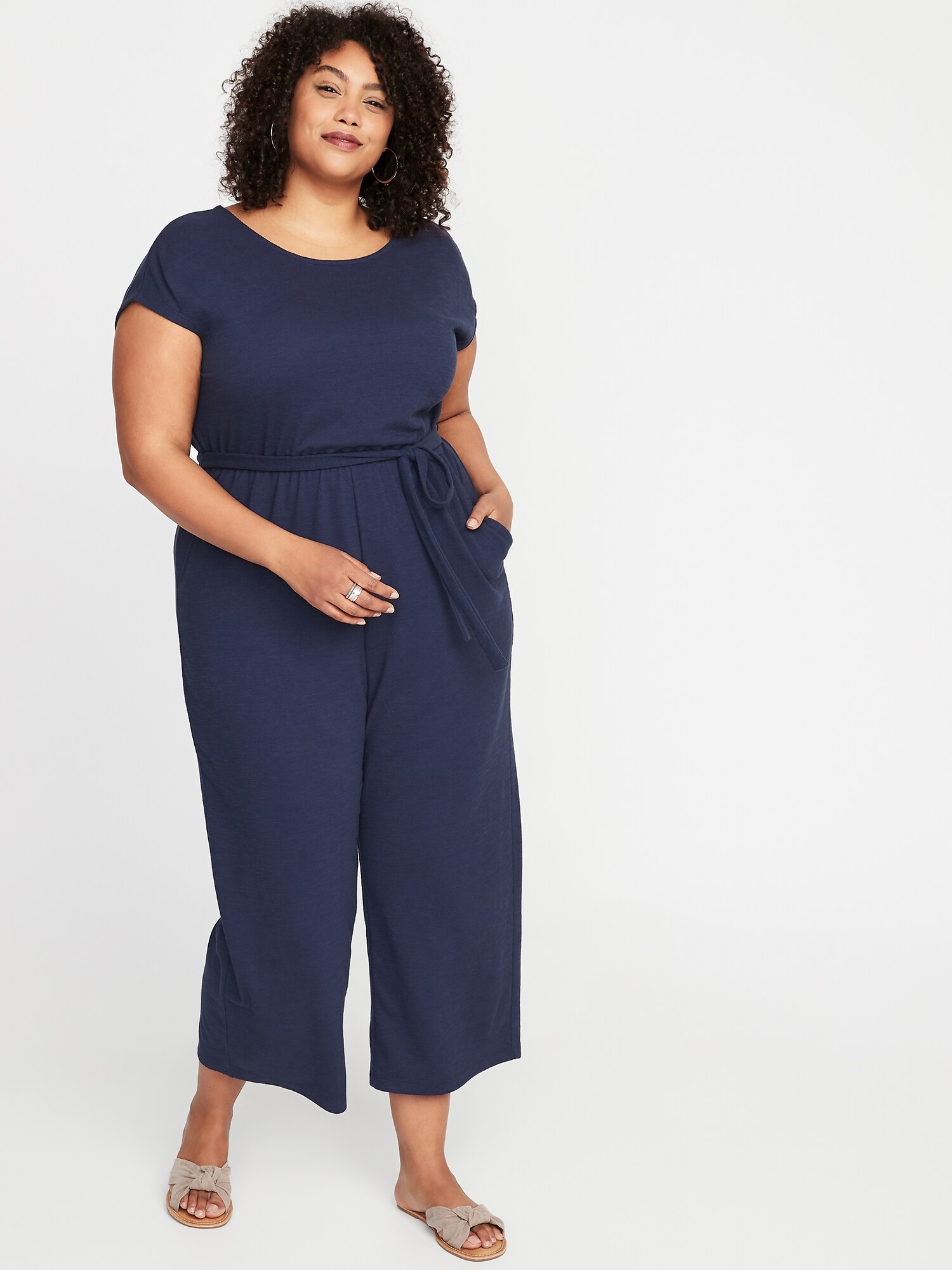 Waist-Defined Plus-Size Cross-Back Cropped Jumpsuit | Old Navy