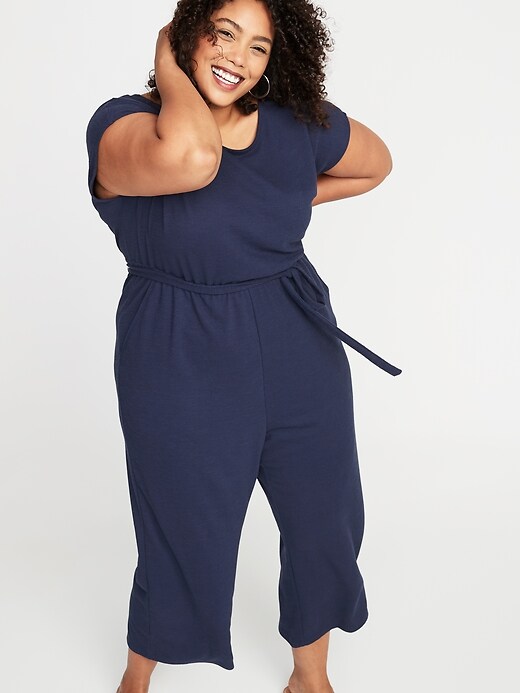 Waist-Defined Plus-Size Cross-Back Cropped Jumpsuit | Old Navy