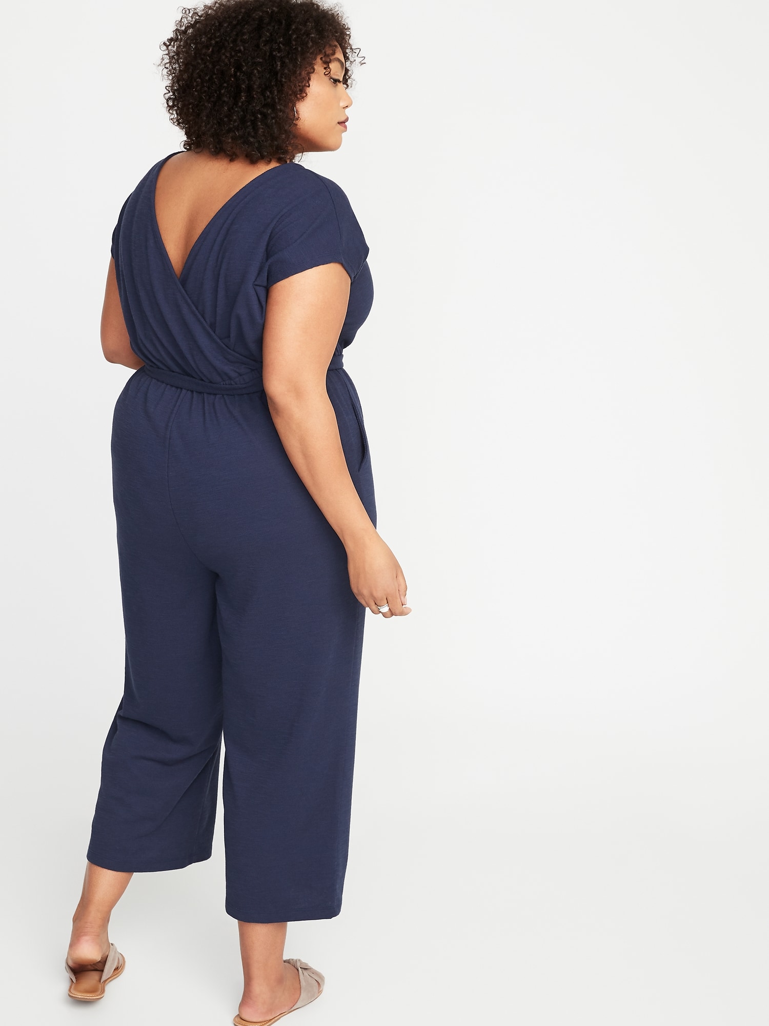 Waist-Defined Plus-Size Cross-Back Cropped Jumpsuit | Old Navy