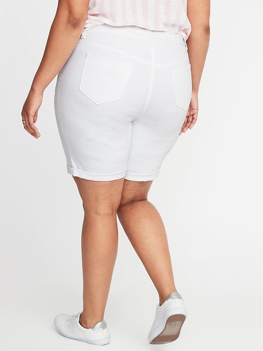 Image number 2 showing, Mid-Rise Secret-Slim Pockets Plus-Size White Jean Bermuda Shorts - 9-inch inseam