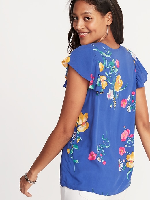 Image number 2 showing, Lightweight Floral-Print Flutter-Sleeve Blouse for Women