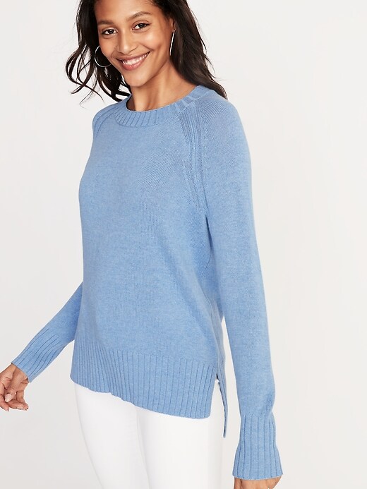View large product image 1 of 1. Rib-Knit Trim Crew-Neck Sweater for Women