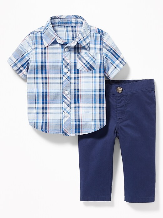 View large product image 1 of 2. Plaid Shirt & Twill Khakis Set for Baby