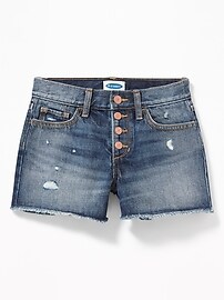 View large product image 3 of 3. High-Waisted Button-Fly Distressed Jean Cut-Offs For Girls