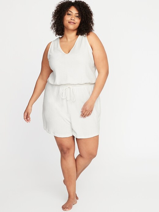 Image number 1 showing, Sleeveless Loop-Terry Plus-Size Romper