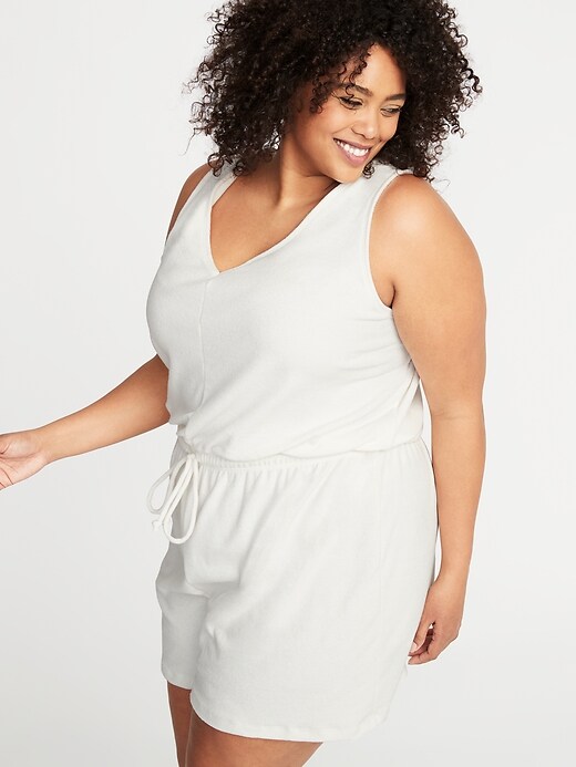 Image number 3 showing, Sleeveless Loop-Terry Plus-Size Romper