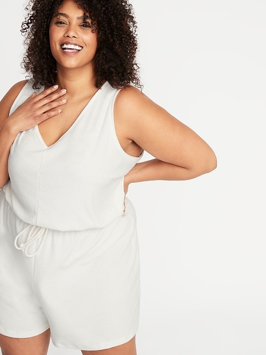 Image number 4 showing, Sleeveless Loop-Terry Plus-Size Romper