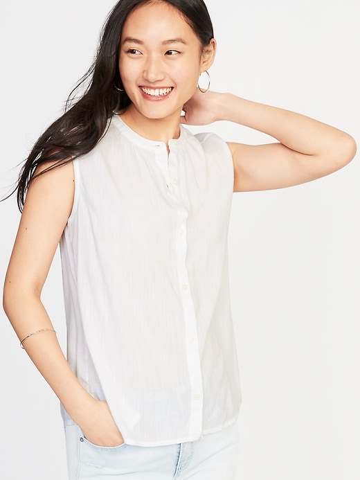 Image number 1 showing, Sleeveless Button-Front Shirt for Women