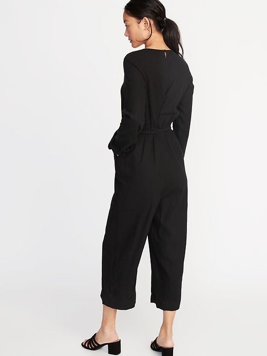 Image number 2 showing, Linen-Blend Wrap-Front Jumpsuit for Women