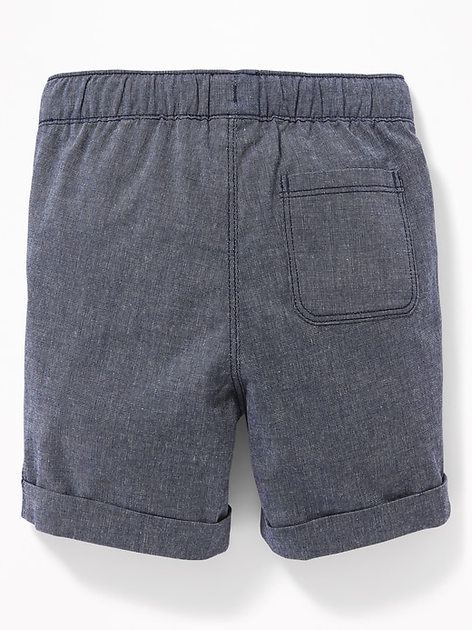 View large product image 2 of 2. Functional Drawstring Built-In Flex Pull-On Madras Shorts for Toddler Boys