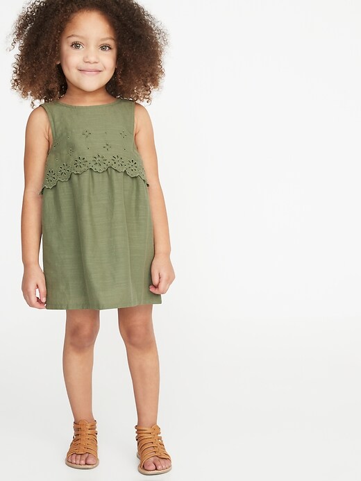 View large product image 1 of 1. Tiered Eyelet Shift Dress for Toddler Girls