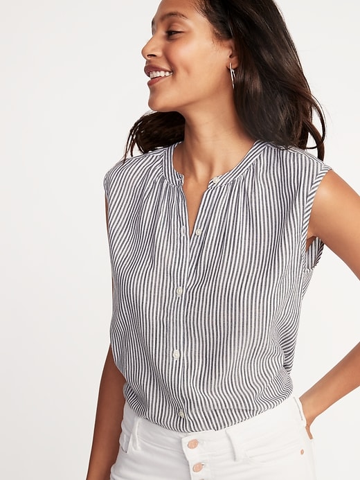 Image number 1 showing, Sleeveless Button-Front Striped Shirt for Women