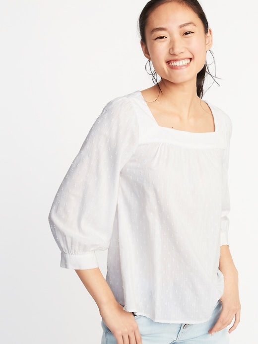 Image number 1 showing, Relaxed Square-Neck Textured Top for Women