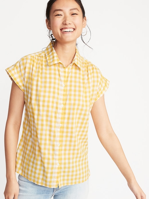 Image number 1 showing, Button-Front Gingham Shirt for Women
